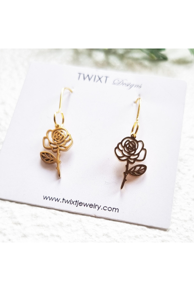 June Birth Flower - Rose - Earrings Gold - PD445
